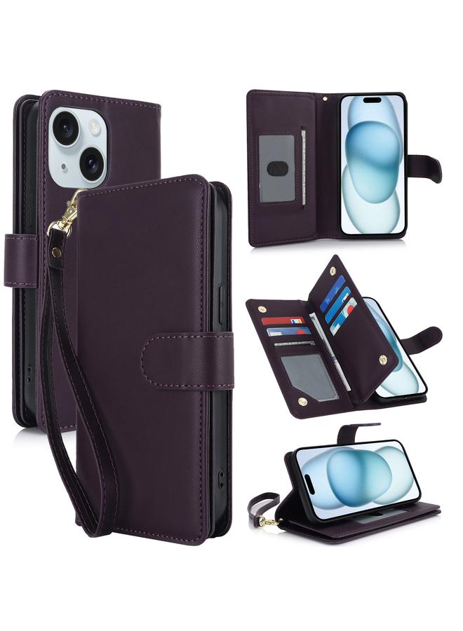 اس-توب جراب هاتف iPhone 15 Plus بمحفظة متعددة البطاقات RFID من الجلد - Image 1