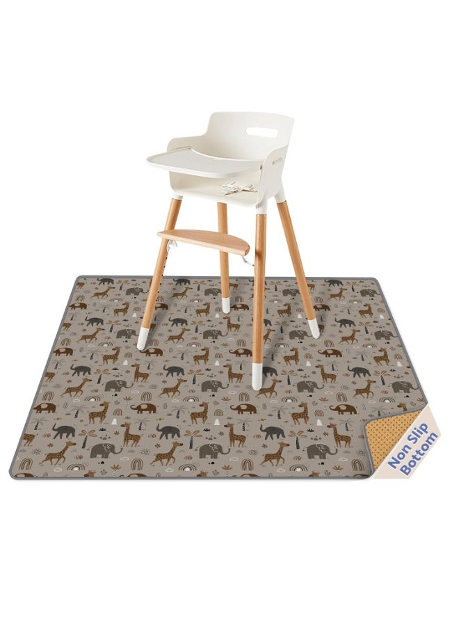 Blissful Diary Blissful Diary Baby Splat Mat for Under High Chair, 50.4 x 50.4 Inch Wipeable Splash Mat, Waterproof and Washable, Anti-Slip Floor Protector, Elephant&Giraffe - Image 3