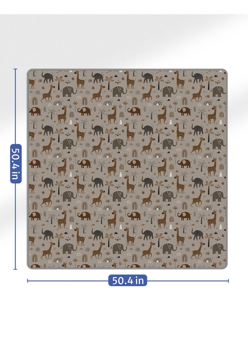 Blissful Diary Blissful Diary Baby Splat Mat for Under High Chair, 50.4 x 50.4 Inch Wipeable Splash Mat, Waterproof and Washable, Anti-Slip Floor Protector, Elephant&Giraffe - Image 2