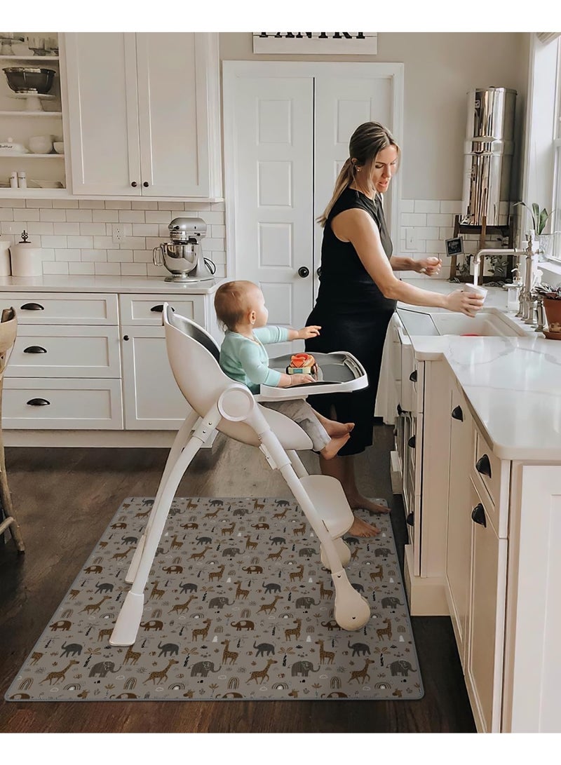 Blissful Diary Blissful Diary Baby Splat Mat for Under High Chair, 50.4 x 50.4 Inch Wipeable Splash Mat, Waterproof and Washable, Anti-Slip Floor Protector, Elephant&Giraffe - Image 4