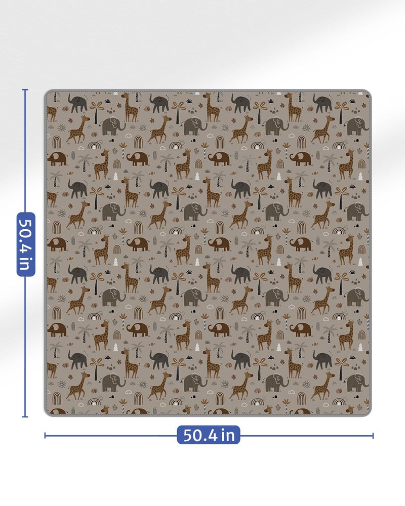 Blissful Diary Baby Splat Mat for Under High Chair, 50.4 x 50.4 Inch Wipeable Splash Mat, Waterproof and Washable, Anti-Slip Floor Protector, Elephant&Giraffe - Image 3