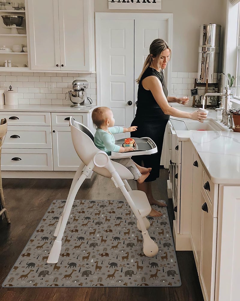 Blissful Diary Baby Splat Mat for Under High Chair, 50.4 x 50.4 Inch Wipeable Splash Mat, Waterproof and Washable, Anti-Slip Floor Protector, Elephant&Giraffe - Image 4