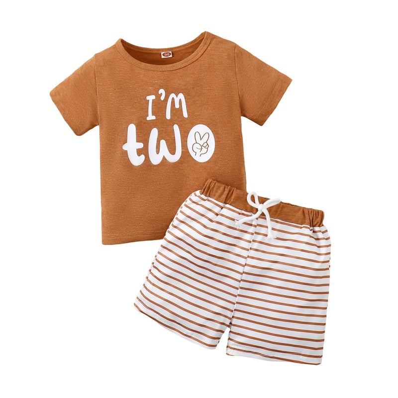 CPEI Toddler Boy 2nd Birthday OutfitIm Two ShirtShort PantsBoy 2 Years Old Birthday Clothes khaki 2T