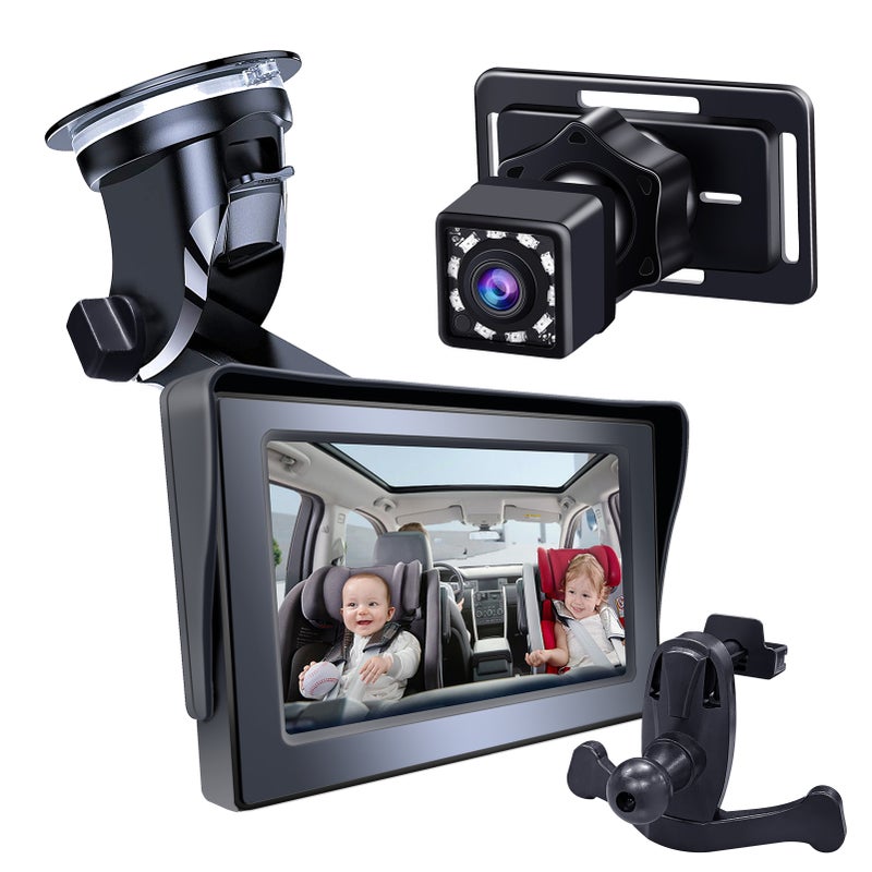 Baby Car Mirror 4.3 Inch Baby Car Camera Night Vision Safety Car Seat Mirror Cameras Monitored Mirrors with Wide Crystal Clear View Adjustable Angle Length - Image 1