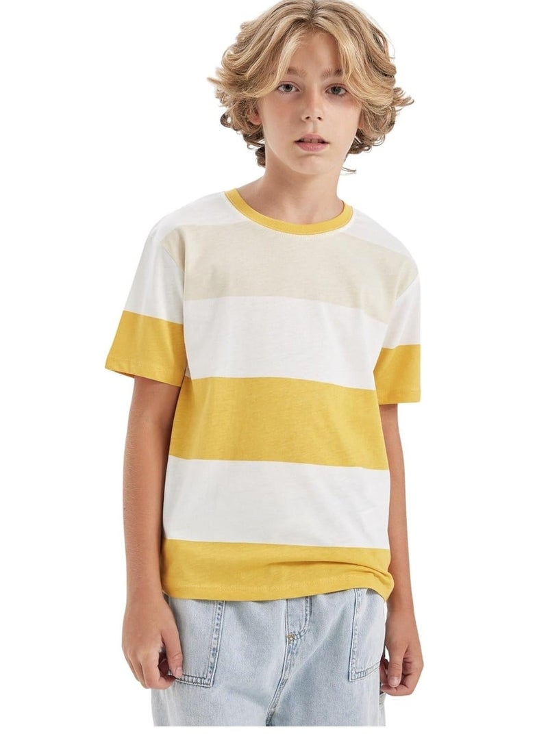 DeFacto Crew Neck Striped Short Sleeve T-Shirt - Image 1