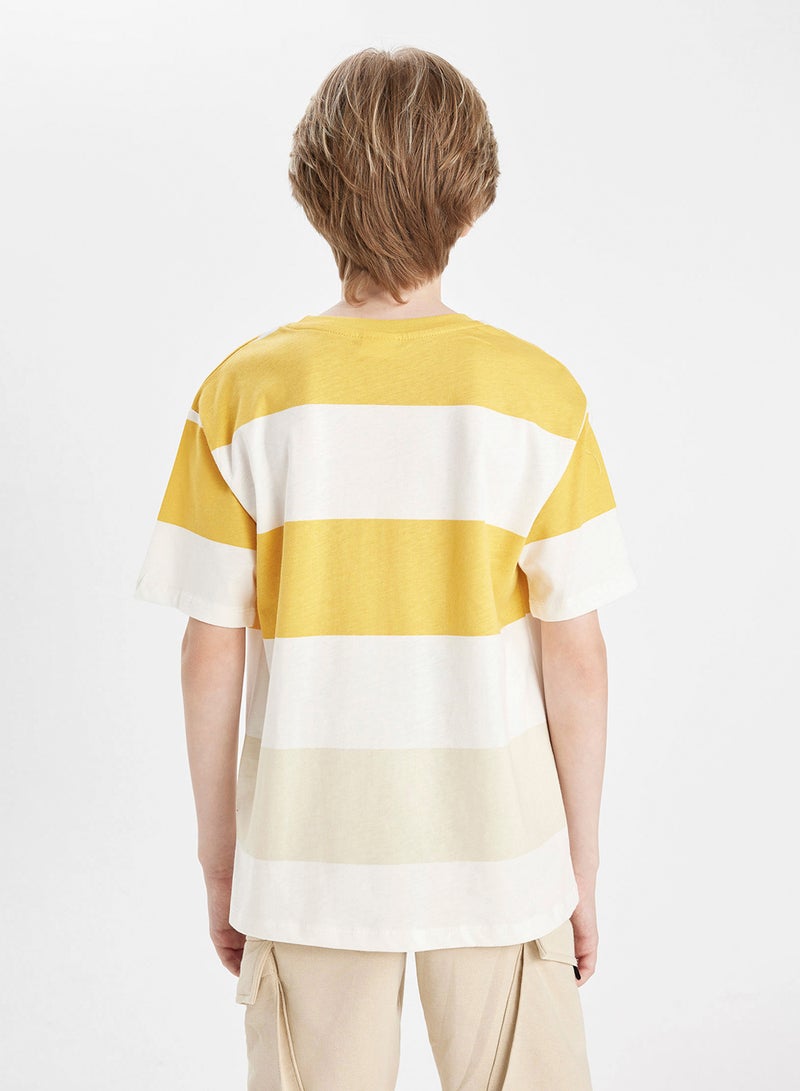 DeFacto Crew Neck Striped Short Sleeve T-Shirt - Image 2