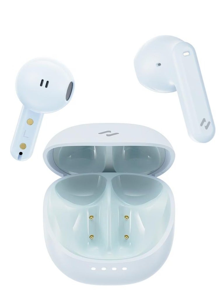 TWS Bluetooth 5.4 Mini Wireless Earbuds, True Wireless Stereo (TWS), Smart Touch Control, 2 Mics with ENC Noise Cancellation, Lightweight and Comfortable, Type-C Fast Charging, Sports and Travel Earphones Compatible with iPhone, Samsung, Huawei, Xiaomi, Android and iOS (White/Blue)