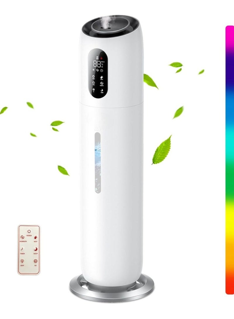 مرطب هواء لغرفة النوم والغرفة الكبيرة، مرطب هواء بالموجات فوق الصوتية برذاذ بارد سعة 9 لتر، يدوم حتى 52 ساعة، مع فوهة 360 درجة، وضع السكون، إيقاف التشغيل التلقائي، إضاءة ليلية، مرطب هواء كبير للأطفال والمنزل والمكتب، أبيض - Image 1