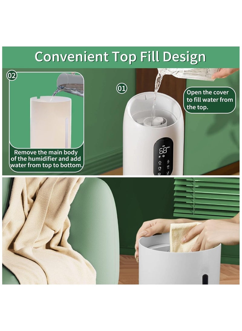 مرطب هواء لغرفة النوم والغرفة الكبيرة، مرطب هواء بالموجات فوق الصوتية برذاذ بارد سعة 9 لتر، يدوم حتى 52 ساعة، مع فوهة 360 درجة، وضع السكون، إيقاف التشغيل التلقائي، إضاءة ليلية، مرطب هواء كبير للأطفال والمنزل والمكتب، أبيض - Image 4