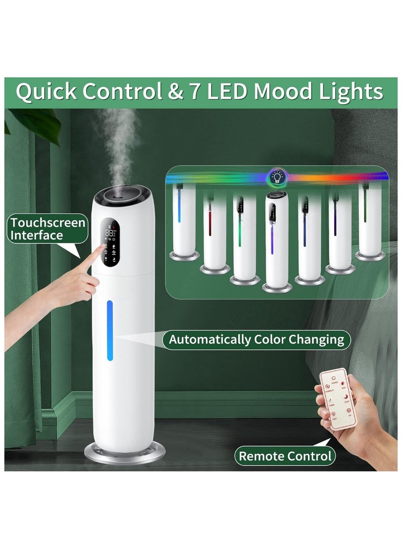 مرطب هواء لغرفة النوم والغرفة الكبيرة، مرطب هواء بالموجات فوق الصوتية برذاذ بارد سعة 9 لتر، يدوم حتى 52 ساعة، مع فوهة 360 درجة، وضع السكون، إيقاف التشغيل التلقائي، إضاءة ليلية، مرطب هواء كبير للأطفال والمنزل والمكتب، أبيض - Image 5