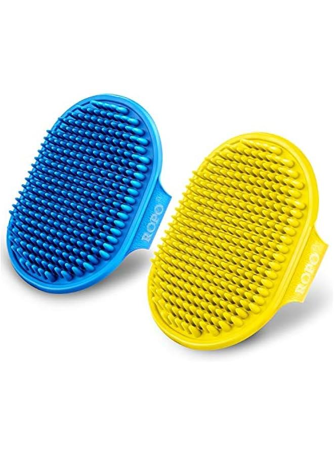 Pet Grooming Brush and Shampoo Bath Comb for Dogs and Cats with Adjustable Handle - 2pcs - Image 1