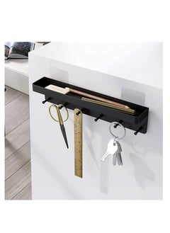 SYOSI Wall Key Holder with 6 Key Hooks Key Hanger Multifunctional Free Punching Wall-Mounted Storage Rack Stainless Steel Self-Adhesive Key Rack Mail Holder for Entryway, Hallway, (Black)  - Image 3