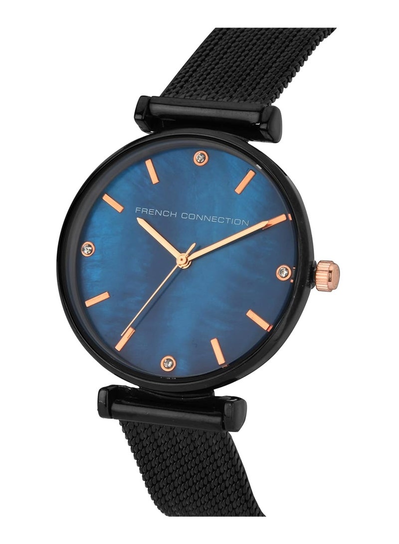 French Connection ساعة نسائية أنالوج كوارتز بقرص أزرق من الفولاذ المقاوم للصدأ FC24U - 36 مم - Image 2