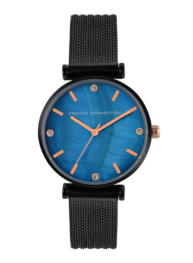 French Connection ساعة نسائية أنالوج كوارتز بقرص أزرق من الفولاذ المقاوم للصدأ FC24U - 36 مم - Image 1