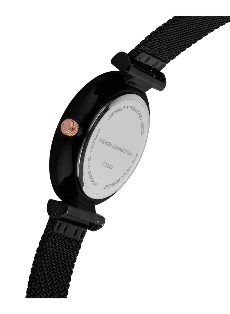 French Connection ساعة نسائية أنالوج كوارتز بقرص أزرق من الفولاذ المقاوم للصدأ FC24U - 36 مم - Image 3