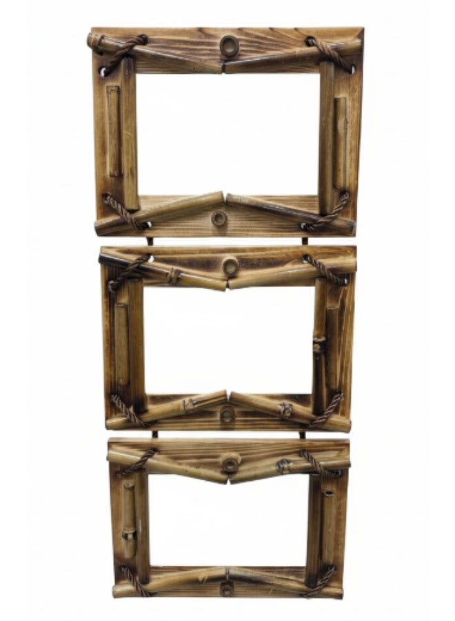 Rustic 4x6" Triple Collage Hanging Picture Frame – Wooden Frame with Bamboo Accents for Modern Boho Wall Décor - Image 2