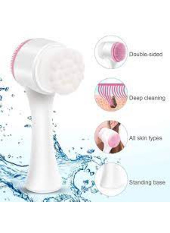 Double Face Cleanser Face Brush Soft Hair Silicone Face Washer Manual Makeup Remover Deep Cleansing Brush Random Color - Image 1