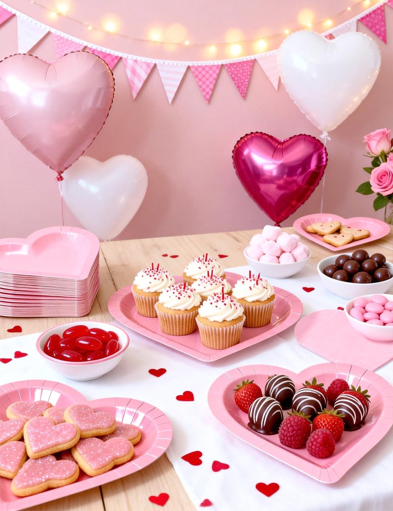 Diltik 50 Pack Valentineâ€™s Day Heart Shaped Paper Plates & Napkins Set, 25 Pink Disposable Dessert Plates 9 Inch & 25 Napkins for Valentine Party, Wedding, Bridal Shower, Anniversary Decorations - Image 2