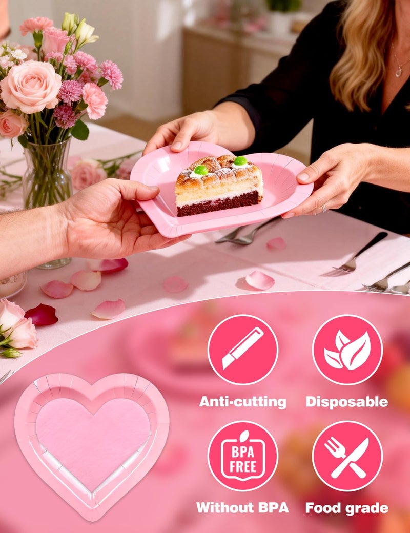 Diltik 50 Pack Valentineâ€™s Day Heart Shaped Paper Plates & Napkins Set, 25 Pink Disposable Dessert Plates 9 Inch & 25 Napkins for Valentine Party, Wedding, Bridal Shower, Anniversary Decorations - Image 5