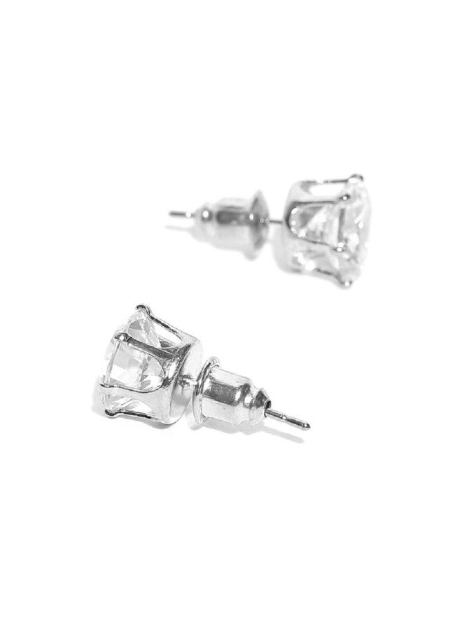 Fabula by OOMPH Jewellery Pair of Silver Color Round Solitaire Cubic Zirconia Ear Stud Earrings For Men & Boys (E2GY4R5) - Image 4
