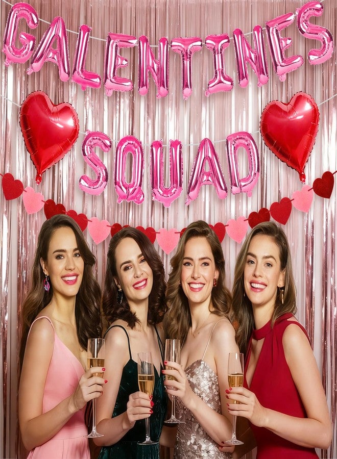 HALOGATE Galentines Day Decorations Set，Includes 16 inch Pink Galentines Squad Letter Balloons,Red Love Heart Foil Balloons,Felt Heart Garland Banner,Galentine's Day Decor,Valentine's Day Supplies - Image 3