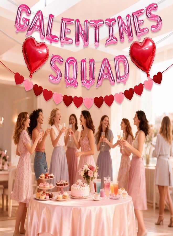 HALOGATE Galentines Day Decorations Set，Includes 16 inch Pink Galentines Squad Letter Balloons,Red Love Heart Foil Balloons,Felt Heart Garland Banner,Galentine's Day Decor,Valentine's Day Supplies - Image 5