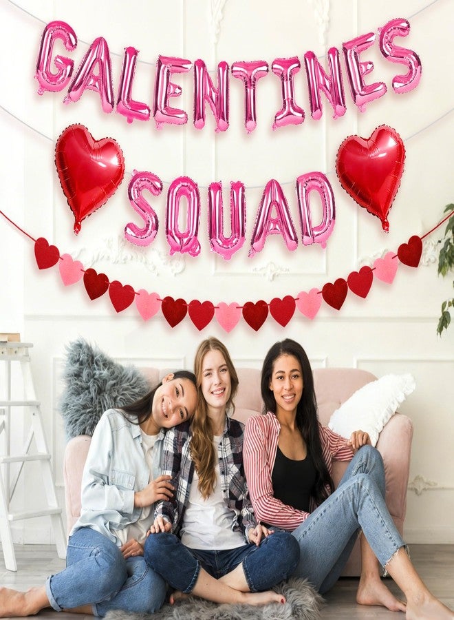 HALOGATE Galentines Day Decorations Set，Includes 16 inch Pink Galentines Squad Letter Balloons,Red Love Heart Foil Balloons,Felt Heart Garland Banner,Galentine's Day Decor,Valentine's Day Supplies - Image 4