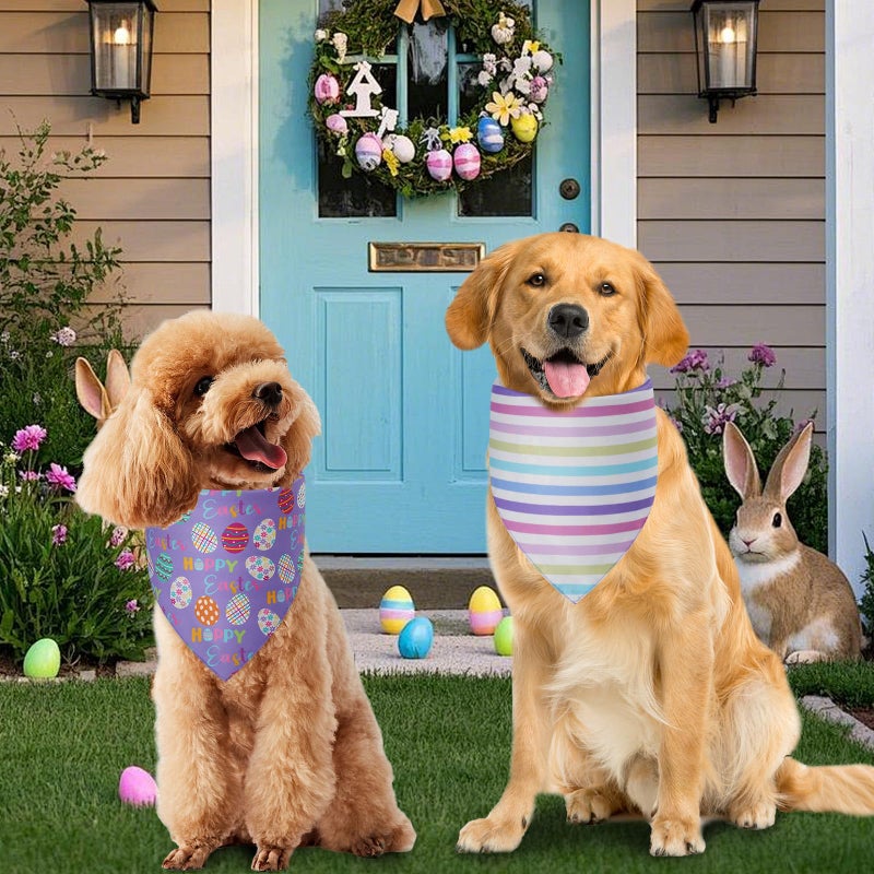 Agroon Easter Dog Bandanas XLarge 3PCS, 6 Pattern Colorful Scarf for Boy and Girl, Triangle Reversible Bibs Breed for Puppy Cats Pets - Image 5