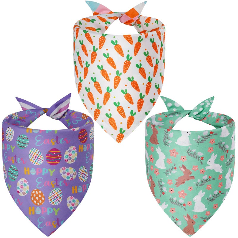 Agroon Easter Dog Bandanas XLarge 3PCS, 6 Pattern Colorful Scarf for Boy and Girl, Triangle Reversible Bibs Breed for Puppy Cats Pets - Image 1
