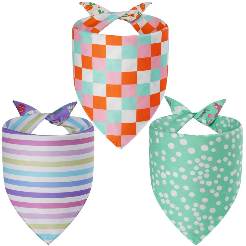 Agroon Easter Dog Bandanas XLarge 3PCS, 6 Pattern Colorful Scarf for Boy and Girl, Triangle Reversible Bibs Breed for Puppy Cats Pets - Image 2