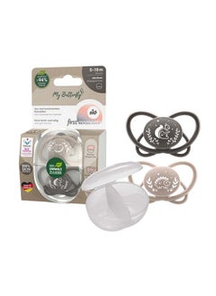 nip My Butterfly Soother With Sterilizer Box, Extra Flat Silicone Teat, Breastfeeding Friendly And Orthodontic, Grey, Size 2, Pack Of 2  - Image 1