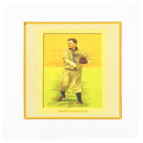 3DROSE 3dRose qs_38941_3 Vintage Baseball Cub in Tan Frame Quilt Square, 8 by 8-Inch  - Image 1