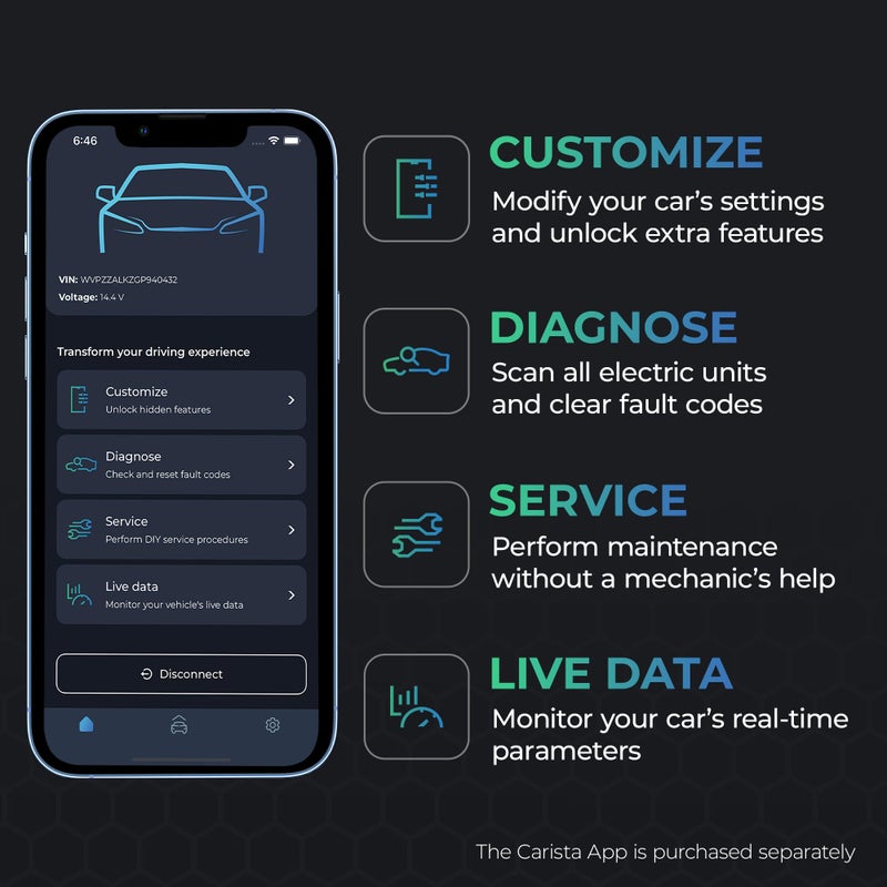 Carista كارستا إيفو - ماسح ضوئي بلوتوث وتطبيق: تشخيصات، تخصيصات، أدوات خدمة، وبيانات حية - Image 2
