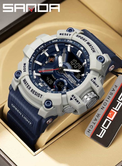 ساعة SANDA للرجال ذات العرض المزدوج، ساعة رياضية مقاومة للماء، ساعة عسكرية للرجال، ساعة توقيت، كوارتز، ساعة رقمية للرجال