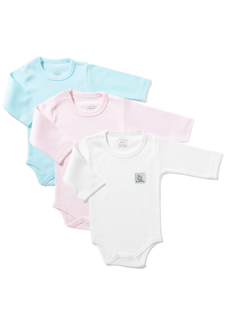 Small Baby Pack of 3 Long Sleeve Baby Bodysuits 100%Cotton - Image 1