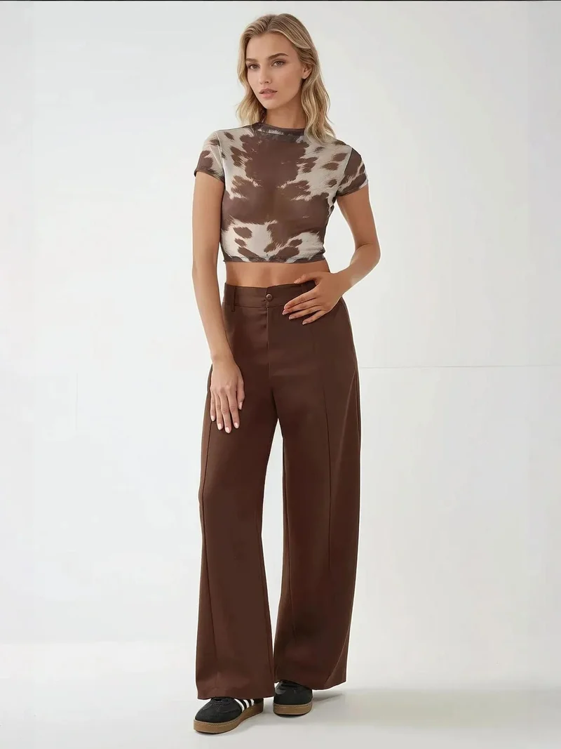 HICCUP Printed Slim Fit Crew Neck Crop Top