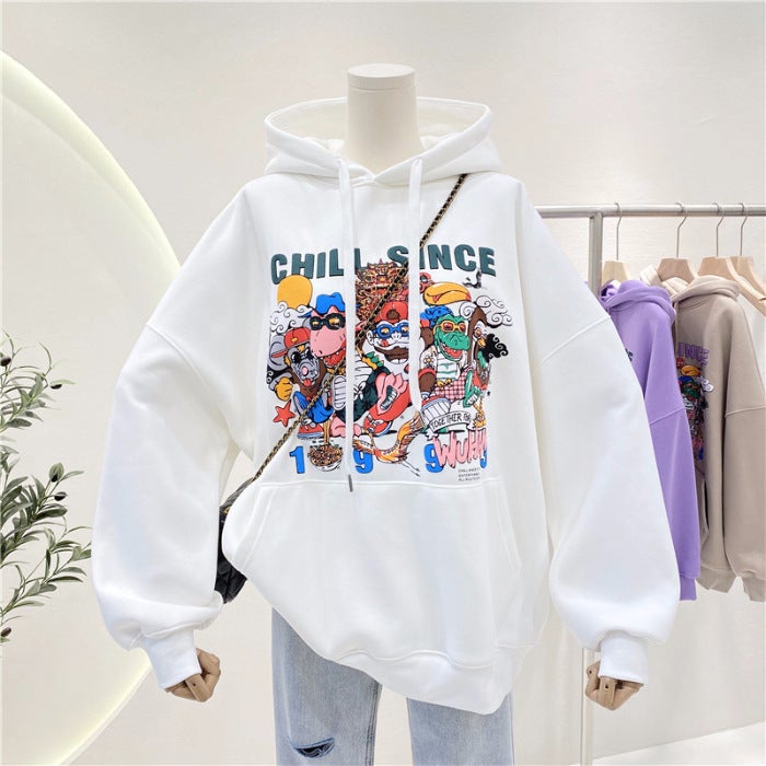 2024 Womens Hoodie Plus Velvet Anti-Pilling white thin section