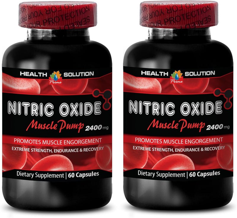 Health Solution Prime مكمل أكسيد النيتريك 2400 ملغ مضخة العضلات قوة قصوى مكملات أكسيد النيتريك مكملات مضخة العضلات للرجال والنساء حبوب التمرين للرجال نمو العضلات 2 زجاجة 120 كبسولة - Image 1