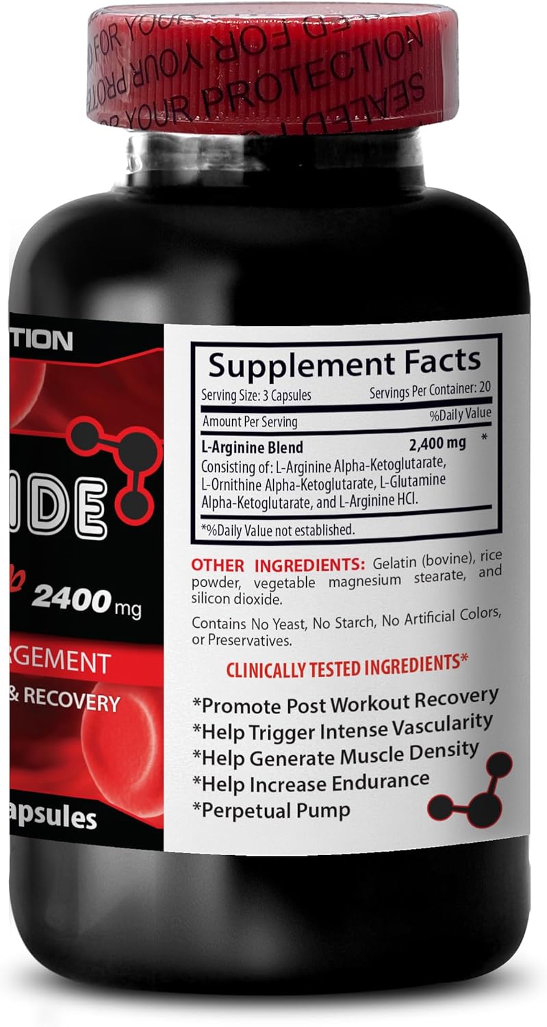 Health Solution Prime مكمل أكسيد النيتريك 2400 ملغ مضخة العضلات قوة قصوى مكملات أكسيد النيتريك مكملات مضخة العضلات للرجال والنساء حبوب التمرين للرجال نمو العضلات 2 زجاجة 120 كبسولة - Image 4
