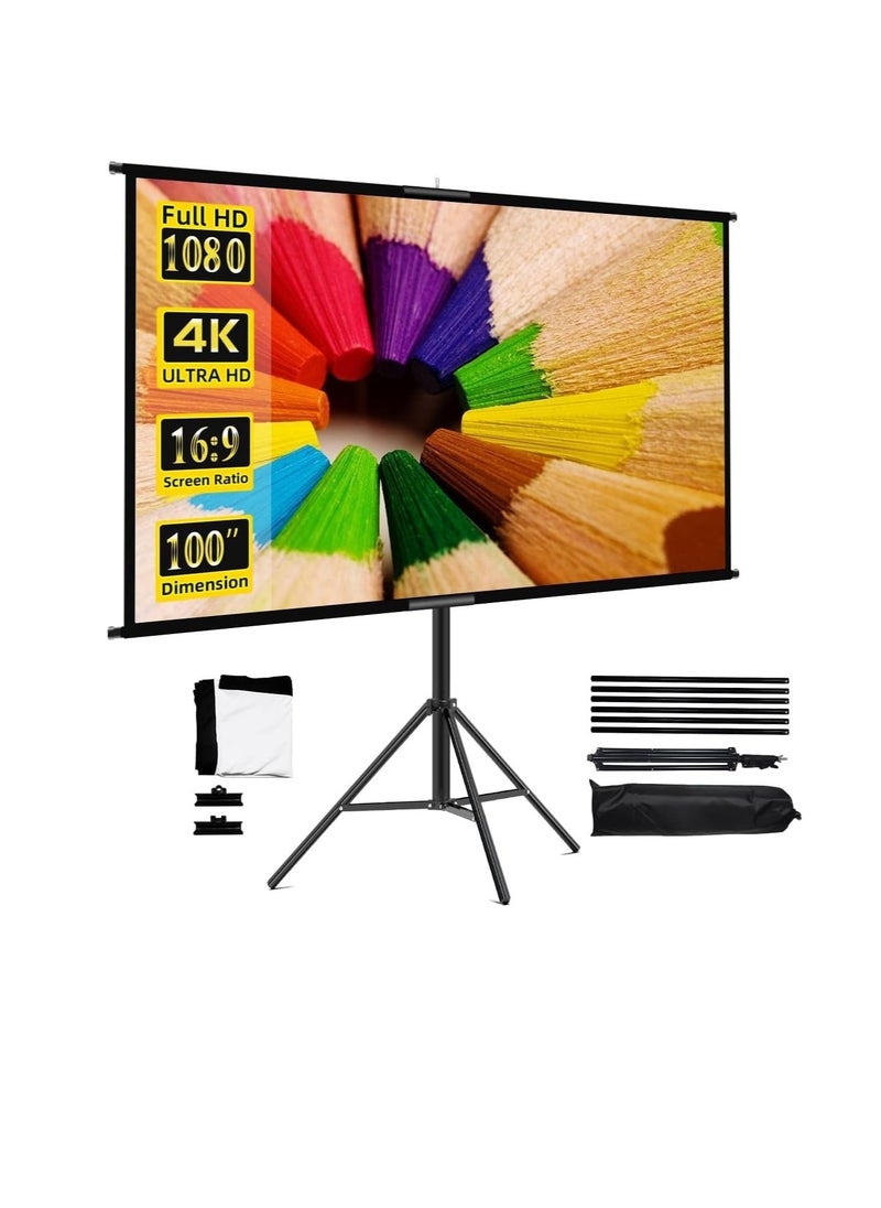 Generic Projector Screen with Stand,100 inch Indoor Outdoor Projection Screen, Portable 16:9 4K HD Movie Screen with Carry Bag Wrinkle-Free Design for Home Theater Backyard Cinema (100'' with stand)  - Image 1