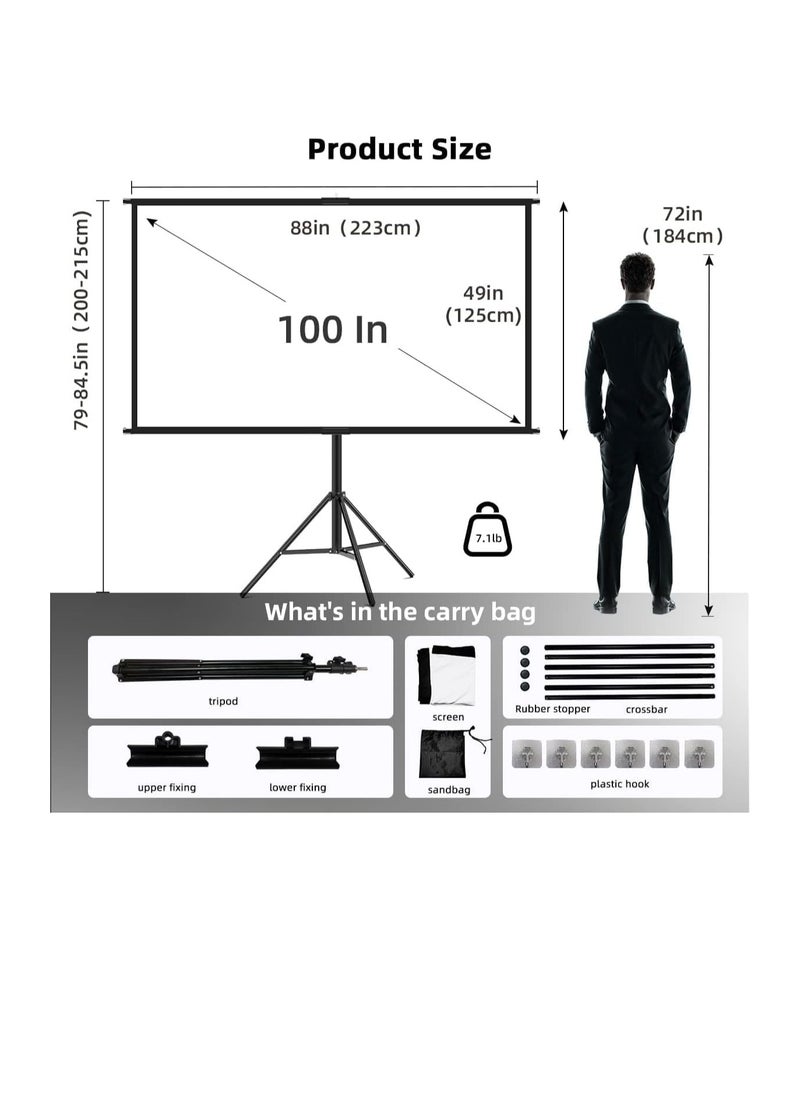 Generic Projector Screen with Stand,100 inch Indoor Outdoor Projection Screen, Portable 16:9 4K HD Movie Screen with Carry Bag Wrinkle-Free Design for Home Theater Backyard Cinema (100'' with stand)  - Image 2