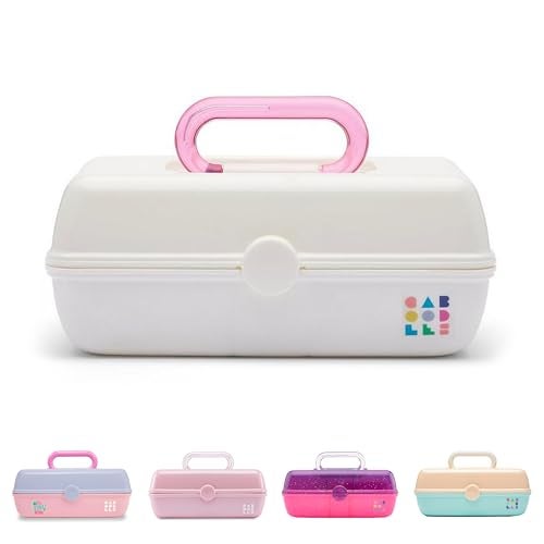 Caboodles Pretty in Petite Makeup Box, Two-Tone White on White, Hard Plastic Organizer Box, 2 Swivel Trays, Fashion Mirror, Secure Latch for Safe Travel - Image 1