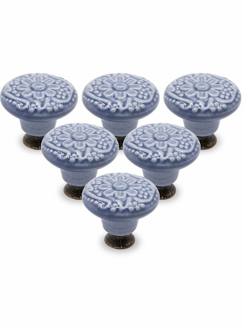 Drawer Knobs, Greyish Blue Cabinet Knobs, Retro Ceramic Dresser Knobs, 33mm Drawer Knobs Door Knobs Drawer Pulls Dresser Handles with Mounting Screws （12pcs, 1.3" ） - Image 1