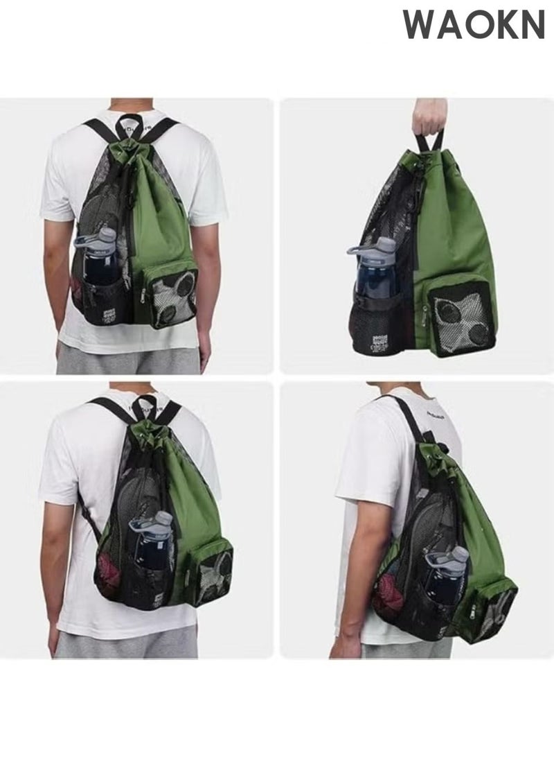 WAOKN Trendy Swimming & Fitness Backpack with Breathable Mesh Drawstring Closure and Separate Wet Compartment, Tailored for Beach Vacations, Daily Workouts, and Sports Gear（green） - Image 5