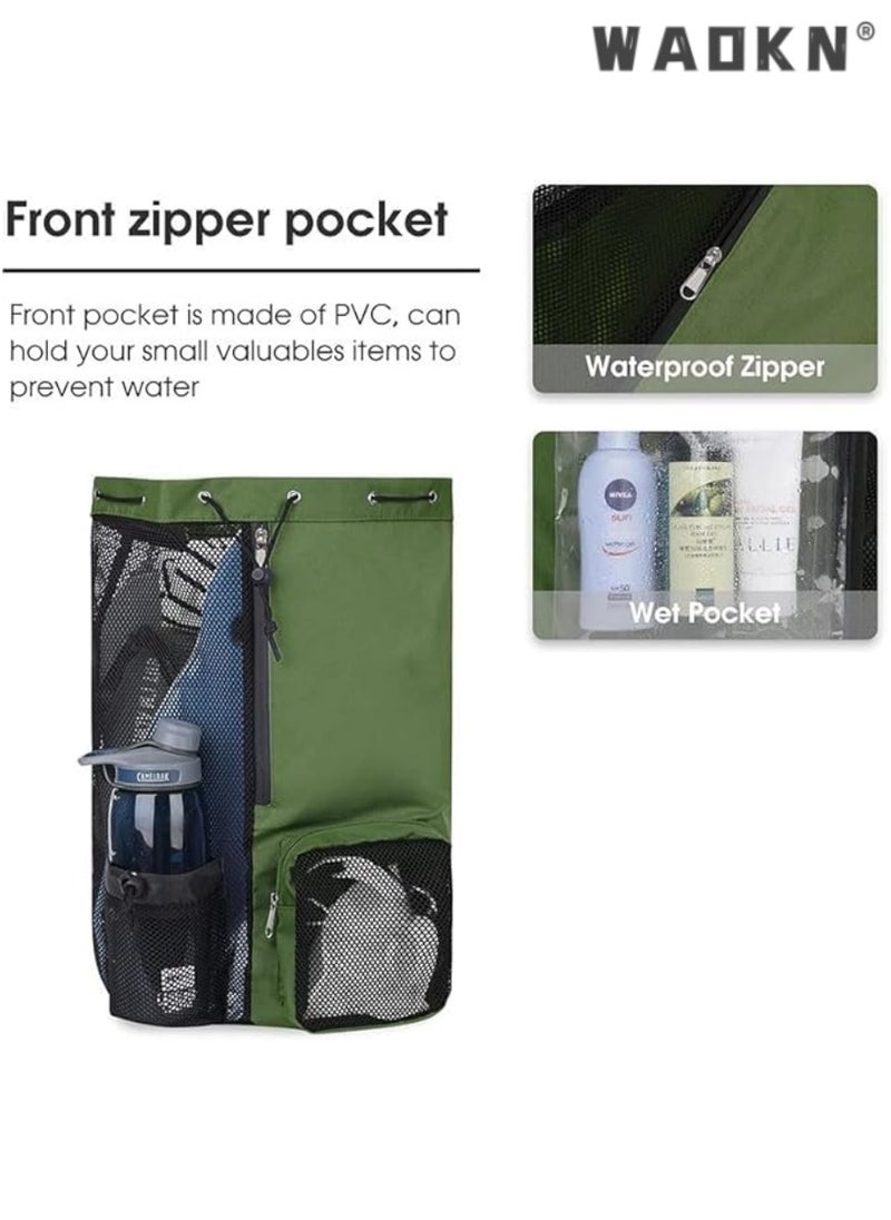 WAOKN Trendy Swimming & Fitness Backpack with Breathable Mesh Drawstring Closure and Separate Wet Compartment, Tailored for Beach Vacations, Daily Workouts, and Sports Gear（green）  - Image 3