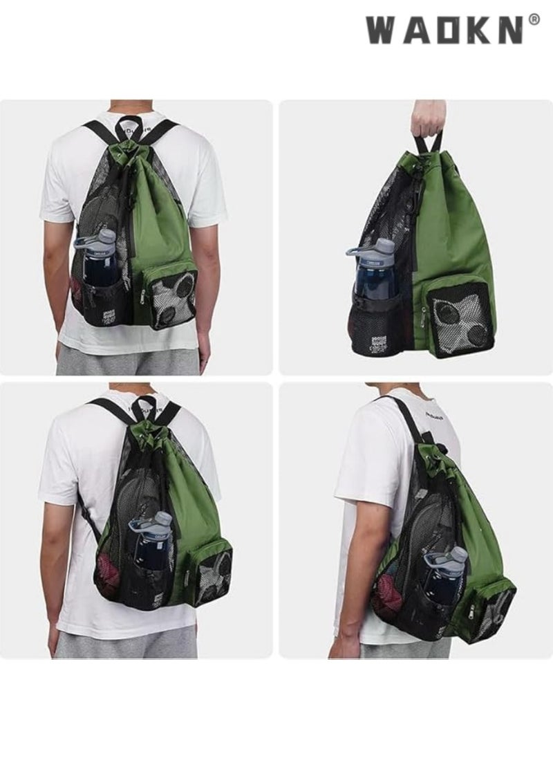 WAOKN Trendy Swimming & Fitness Backpack with Breathable Mesh Drawstring Closure and Separate Wet Compartment, Tailored for Beach Vacations, Daily Workouts, and Sports Gear（green）  - Image 2