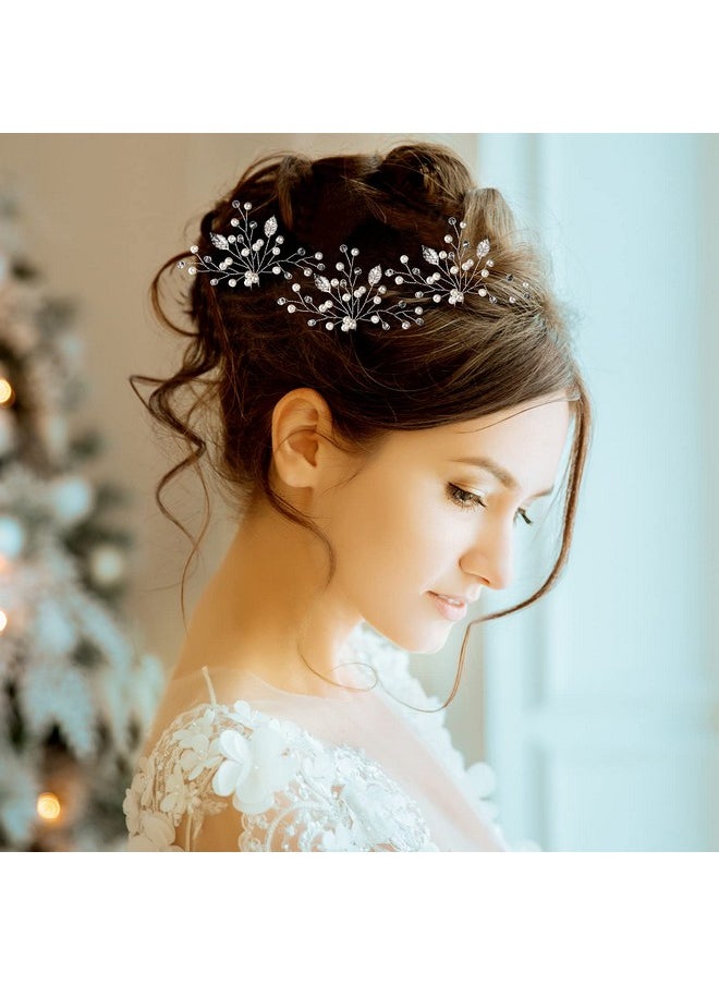 WILLBOND WILLBOND 8 Pcs Bride Wedding Pearls Hair Pins Bridal Leaf Flower Hair Pins Wedding Hair Accessories Rhinestone Bridesmaid Hair Pieces for Women(Silver)  - Image 5