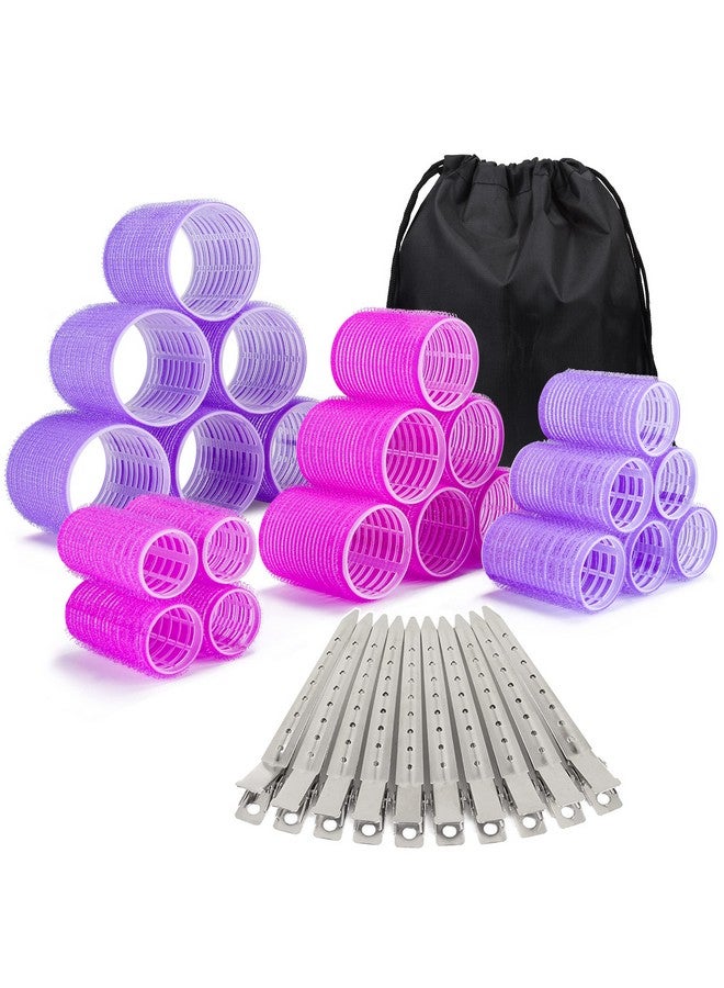 ELASO 33 Pcs Hair Rollers Set Self Grip Hair Rollers For Long Medium Short Hair Jumbo Large Medium Hair Curlers （22 Velcro Rollers + 10 Stainless Steel Clip +1 Storage Bag） - Image 2