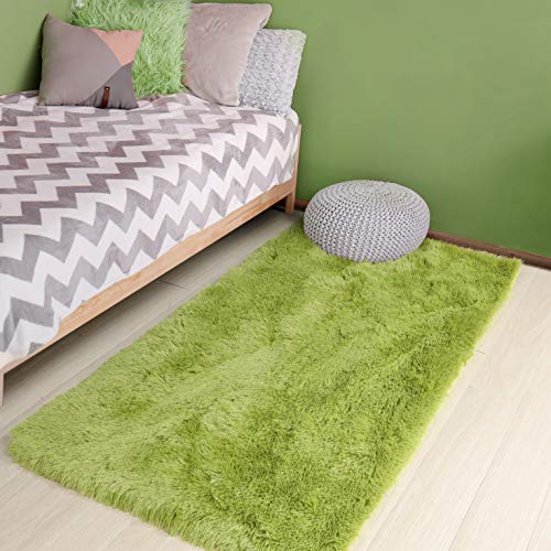 Amdrebio Grass Green Runner Rugs for Bedroom Decor Aesthetic, Fluffy Shag Area Rug 3x5 for Kids Room Living Room Baby Nursery, Cool Shaggy Throw Bedside Fuzzy Plush Carpet, Cute Moss Classroom Playroom Rug - Image 4