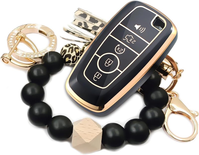 RFSRZ Car Key Fob Cover with Premium Wristlet for Ford Vehicles - Black - Image 1